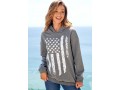 American Flag Print Long Sleeve Grey Hoodie