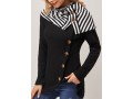 Black Striped Decorative Button Cape Sleeve Sweatshirt