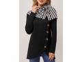 Black Striped Decorative Button Cape Sleeve Sweatshirt