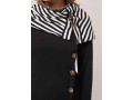 Black Striped Decorative Button Cape Sleeve Sweatshirt