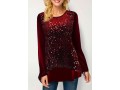 Christmas Design Sequin Velvet Stitching Wine Red Sweatshirt