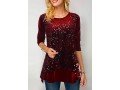 Christmas Design Sequin Velvet Stitching Wine Red Sweatshirt