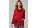 Christmas Plaid Long Sleeve Red Pocket Sweatshirt