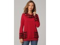 Christmas Plaid Long Sleeve Red Pocket Sweatshirt