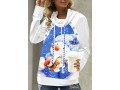 Cowl Neck Christmas Print White Long Sleeve Sweatshirt