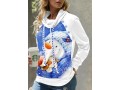 Cowl Neck Christmas Print White Long Sleeve Sweatshirt