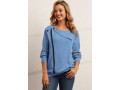 Decorative Button Blue Long Sleeve Sweatshirt