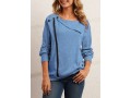 Decorative Button Blue Long Sleeve Sweatshirt