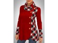 Decorative Button Christmas Plaid Twisted Red Sweatshirt