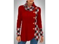 Decorative Button Christmas Plaid Twisted Red Sweatshirt