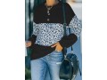 Decorative Button Leopard Long Sleeve Sweatshirt