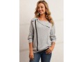 Decorative Button Long Sleeve Grey Sweatshirt