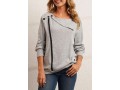 Decorative Button Long Sleeve Grey Sweatshirt