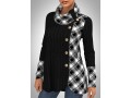 Decorative Button Plaid Long Sleeve Cowl Neck Sweatshirt