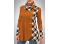 Decorative Button Plaid Long Sleeve Cowl Neck Sweatshirt