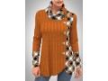 Decorative Button Plaid Long Sleeve Cowl Neck Sweatshirt