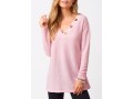 Decorative Button Solid Long Sleeve V Neck Sweatshirt