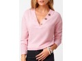 Decorative Button Solid Long Sleeve V Neck Sweatshirt