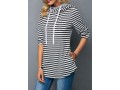 Decorative Button Stripe Print Long Sleeve Hoodie