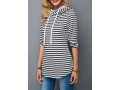 Decorative Button Stripe Print Long Sleeve Hoodie