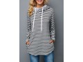 Decorative Button Stripe Print Long Sleeve Hoodie