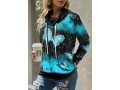 Drawstring Detail Butterfly Print Cowl Neck Sweatshirt