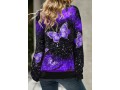 Drawstring Detail Butterfly Print Cowl Neck Sweatshirt