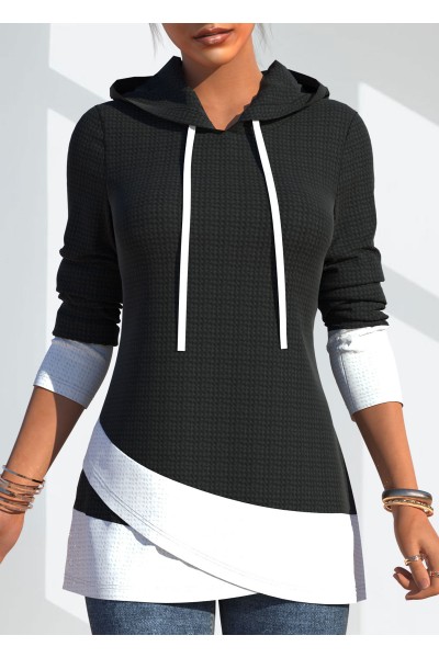 Drawstring Detail Contrast Long Sleeve Hoodie