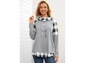 Drawstring Plaid Light Grey Cowl Neck Sweatshirt