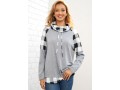 Drawstring Plaid Light Grey Cowl Neck Sweatshirt