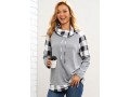 Drawstring Plaid Light Grey Cowl Neck Sweatshirt