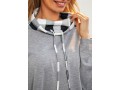 Drawstring Plaid Light Grey Cowl Neck Sweatshirt