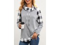 Drawstring Plaid Light Grey Cowl Neck Sweatshirt