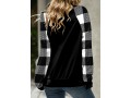 Drawstring Plaid Long Sleeve Cowl Neck Black Sweatshirt