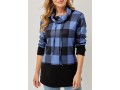 Drawstring Plaid Long Sleeve Cowl Neck Sweatshirt