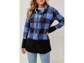 Drawstring Plaid Long Sleeve Cowl Neck Sweatshirt