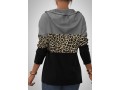 Drawstring Quarter Zip Leopard Crossover Hem Hoodie