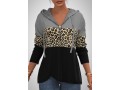 Drawstring Quarter Zip Leopard Crossover Hem Hoodie