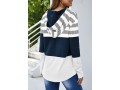 Drawstring Stripe Print Long Sleeve White Hoodie