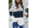 Drawstring Stripe Print Long Sleeve White Hoodie