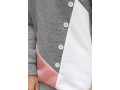 Grey Decorative Button Contrast Long Sleeve Hoodie