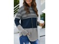 Grey Striped Drawstring Contrast Long Sleeve Hoodie