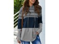 Grey Striped Drawstring Contrast Long Sleeve Hoodie