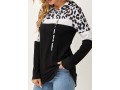 Hooded Collar Drawstring Leopard Long Sleeve T Shirt