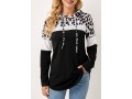 Hooded Collar Drawstring Leopard Long Sleeve T Shirt