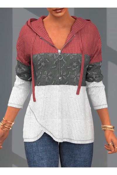 Lace Patchwork Long Sleeve Contrast Hoodie