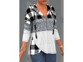 Lace Patchwork Plaid Long Sleeve Hoodie