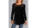 Lace Patchwork Solid Long Sleeve Round Neck Sweatshirt