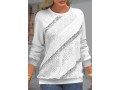 Lace Patchwork White Sequin Long Sleeve Sweatshirt