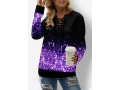 Lace Up Ombre Long Sleeve Split Neck Purple Sweatshirt